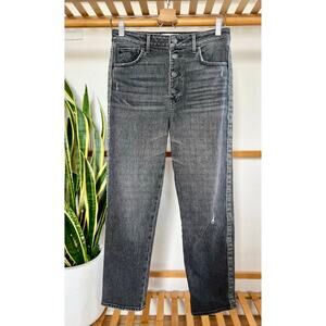 Anthropologie Sundry Leopard Trim Gray Straight Leg Demim